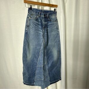 Saint Laurent Maxi Denim Skirt with  patchwork and frayed edges NWT